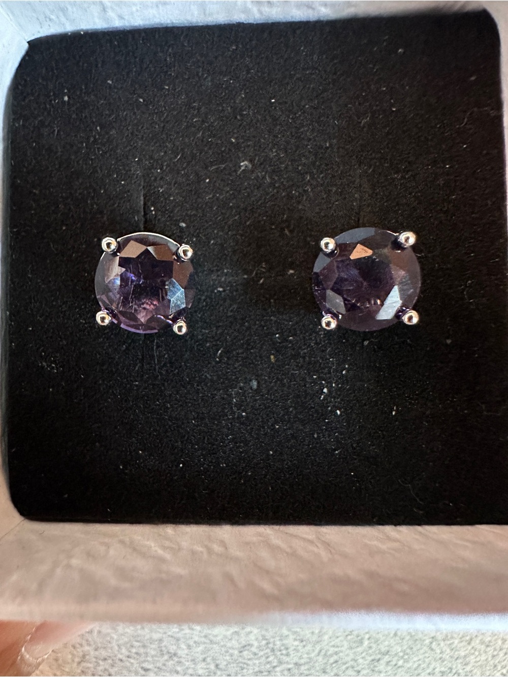 2 Pairs Crystal Stud Earrings Set‎ Purple & Green Silver Tone Jewelry - Picture 3 of 4